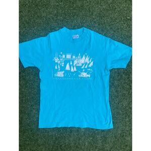 Vintage 90s Nautical Sailboat Turquoise Tee Shirt Size L